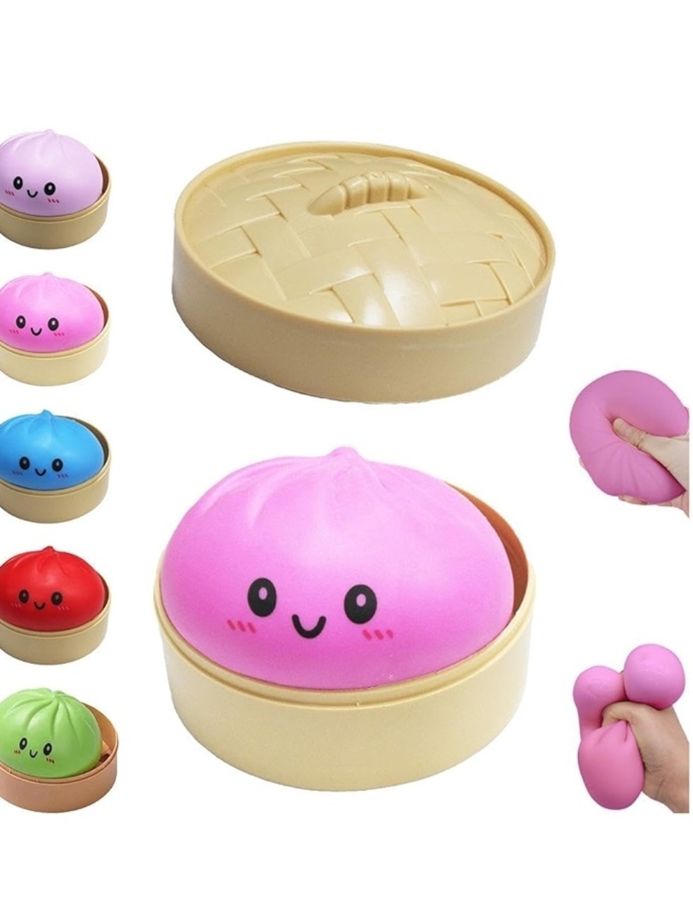 Cute Pink Dumpling Squishy Stress Toy in Steamer Box - Kids Toy